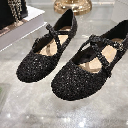 CD Very Ballet Flat Black Lambskin & Glitter 598163