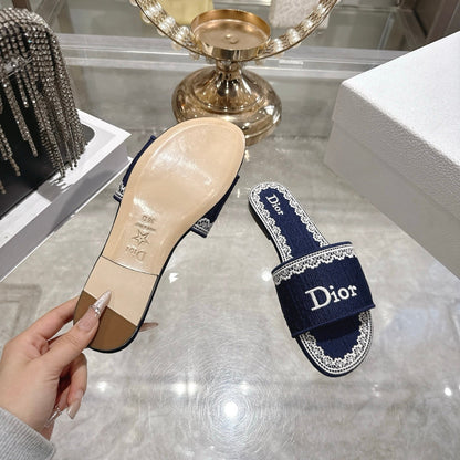 CD 26 Embroidered Sandals Blue White Canvas 592244