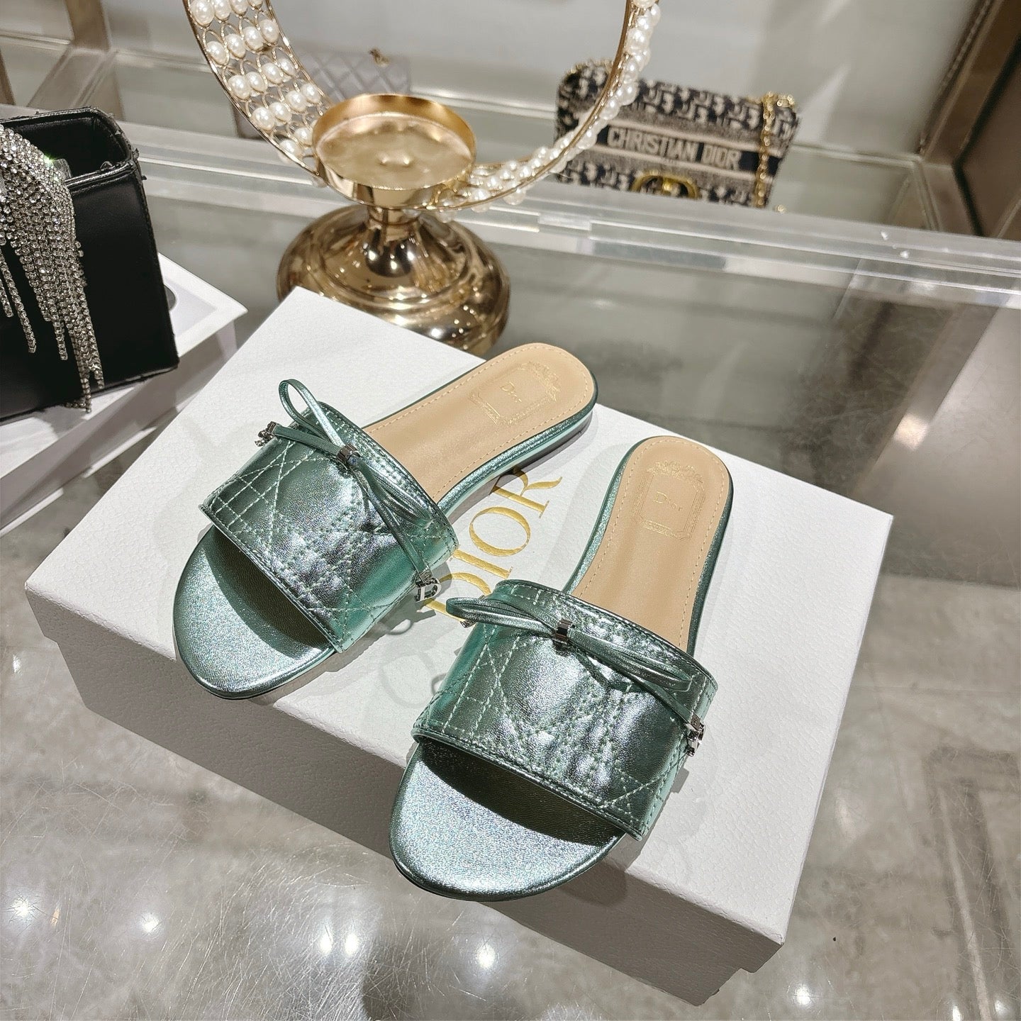 CD 26s Slippers Metallic Mint Calfskin 679867