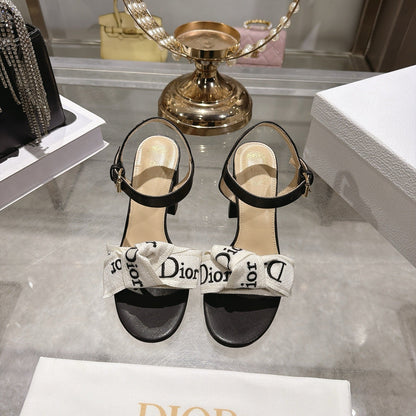 CD J'Adior Sandals White Black Canvas Leather 901708