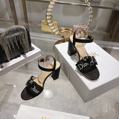 CD J'Adior Sandals Black Canvas Leather 901710