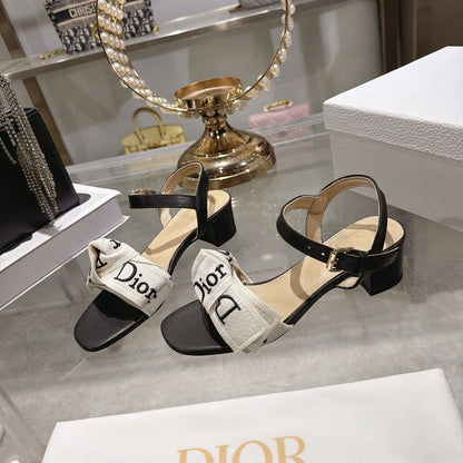 CD J'Adior Sandals White Black Canvas Leather 901712