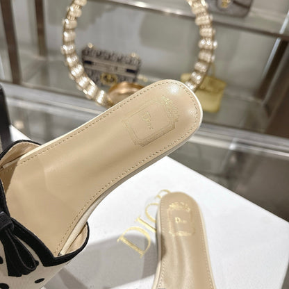 CD Dway Flat Sandal PolkaDior Cream Motif Cotton Leather 951363