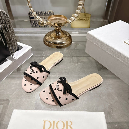 CD Dway Flat Sandal PolkaDior Light Pink Motif Cotton Leather 951361