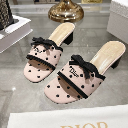 CD Dway Sandal 3.5cm PolkaDior Light Pink Motif Cotton Leather 951357
