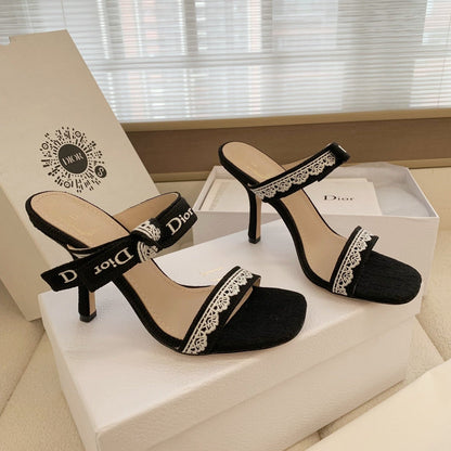 CD 26s High Heel Sandal 100 Black Canvas Sheepskin  664176