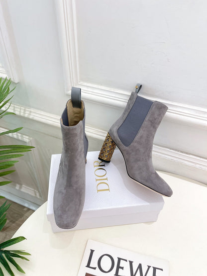 CD Icon Heeled Ankle Boot 80mm Grey Suede