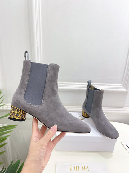 CD Icon Heeled Ankle Boot 40mm Grey Suede