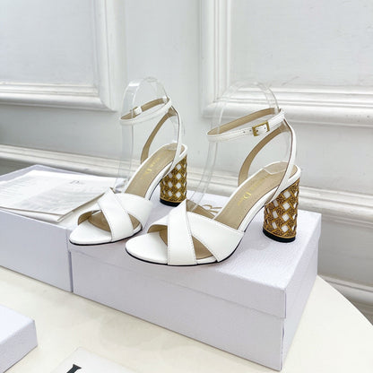 CD Icon Heeled Sandal 80mm White Calfskin