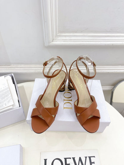 CD Icon Heeled Sandal 80mm Brown Calfskin