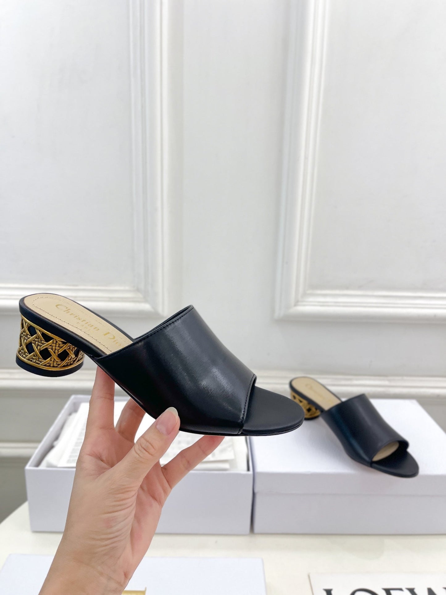 CD Icon Heeled Slide 40mm Black Calfskin