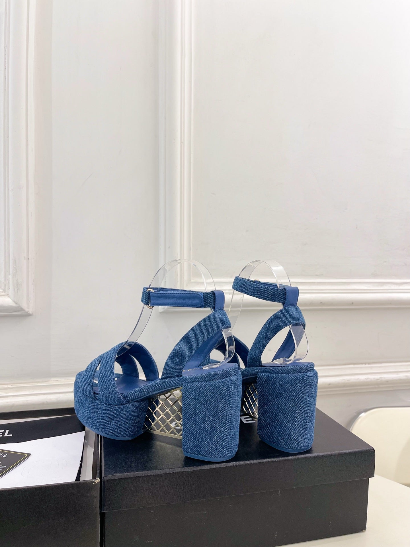CC 26s HighHeeled Platform Sandals 85 Dark Blue Denim 631871