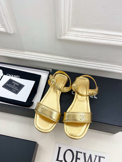 Chanel 2026 Double C Buckle Strappy Flat Sandals Lambskin Sheepskin 832342