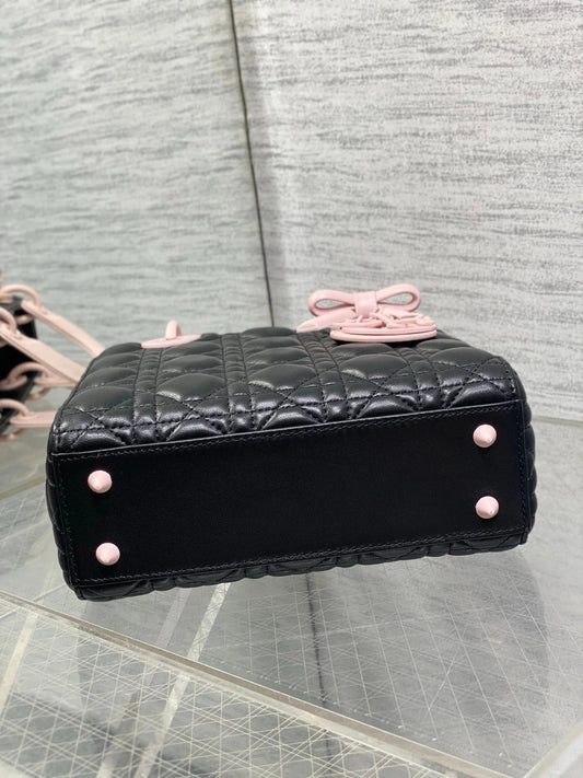 CD 2026 Bow Lady Dior 20cm Black Pink Cannage Lambskin 289164