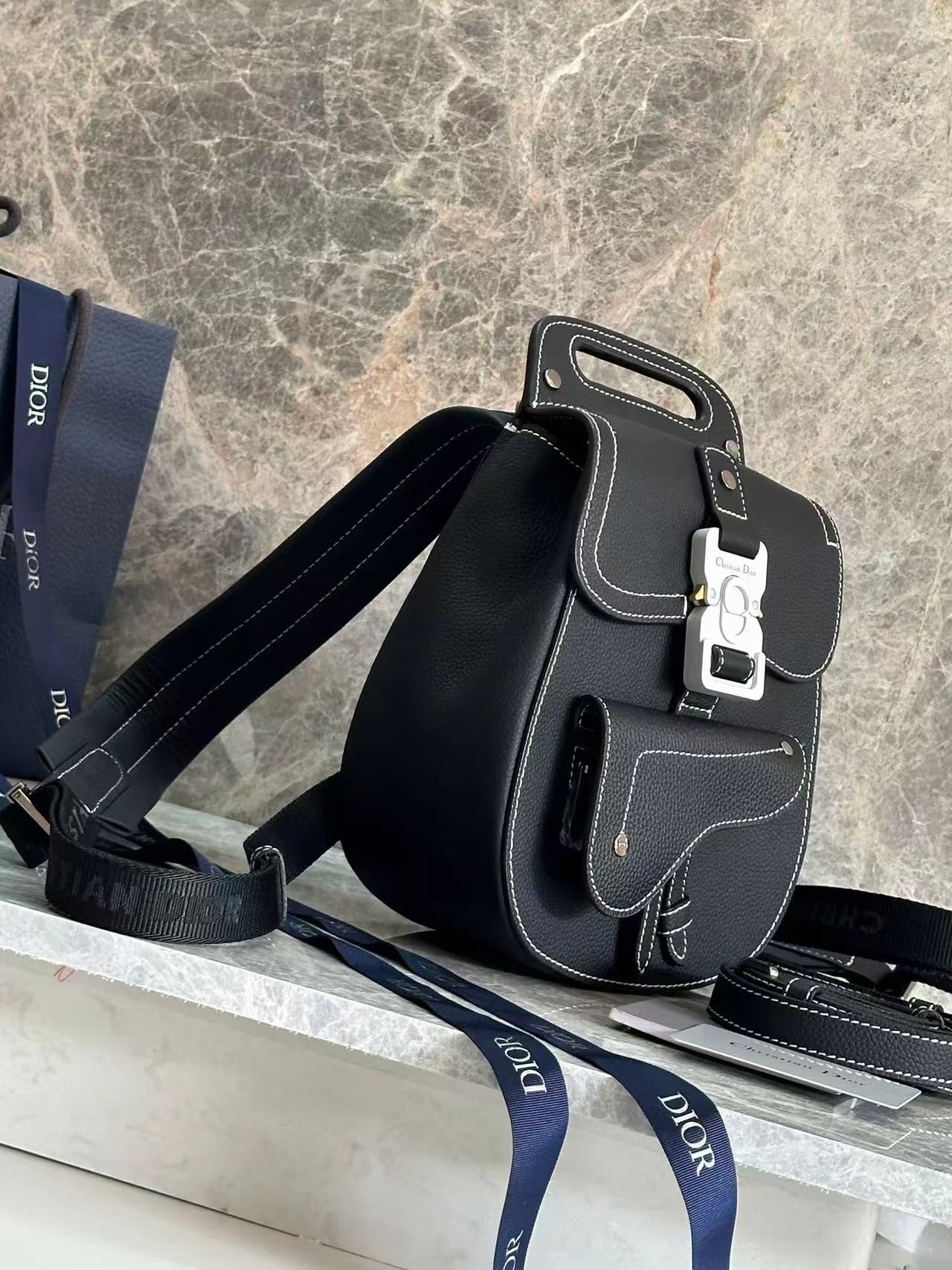 CD Gallop Sling Bag Black Grained Calfskin