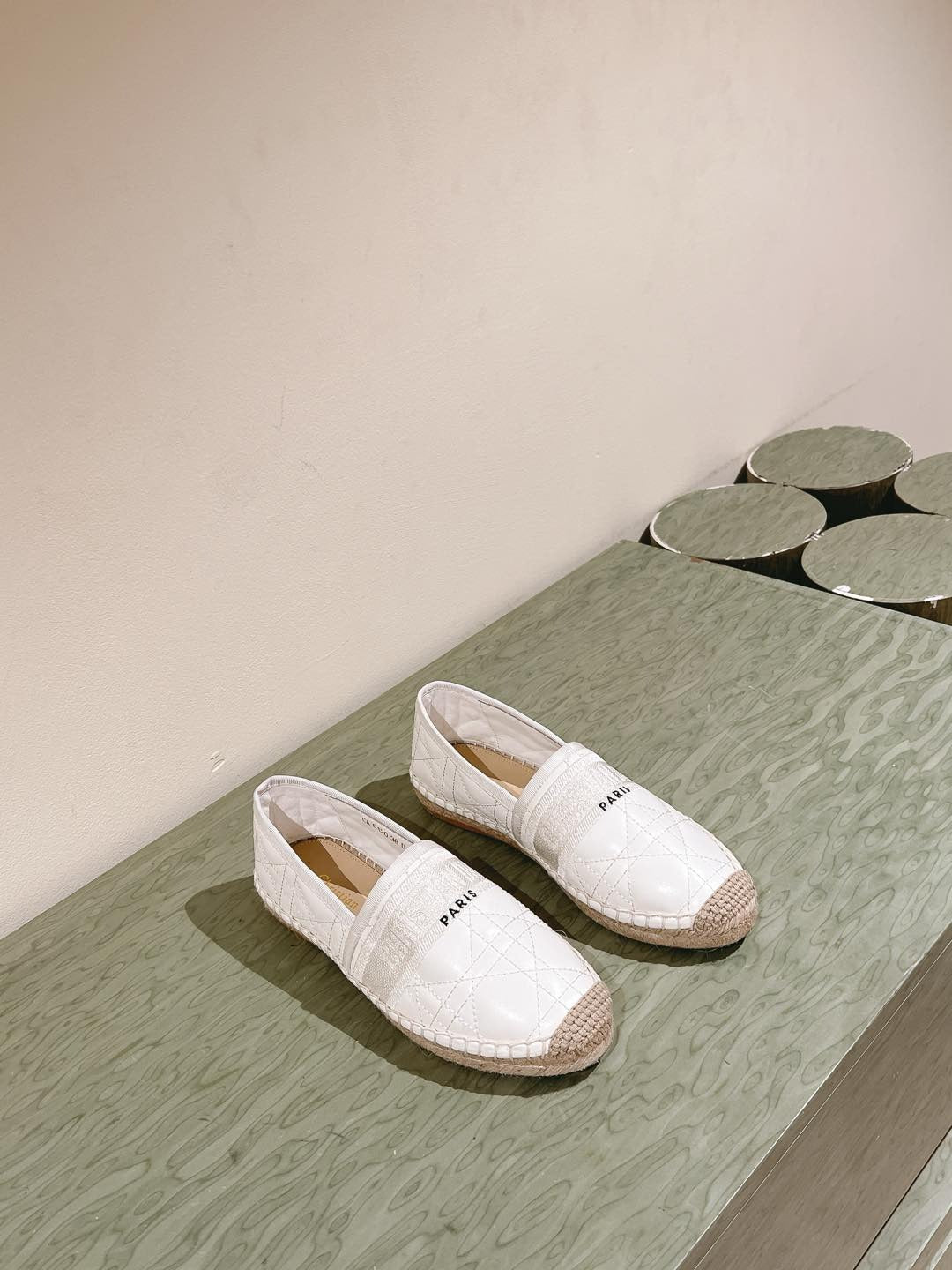 CD 26s Loafers Embroidery Beige Black Cowhide 653265