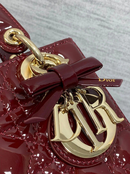 CD 2026 Bow Lady Dior 20cm Red Patent Leather 289215