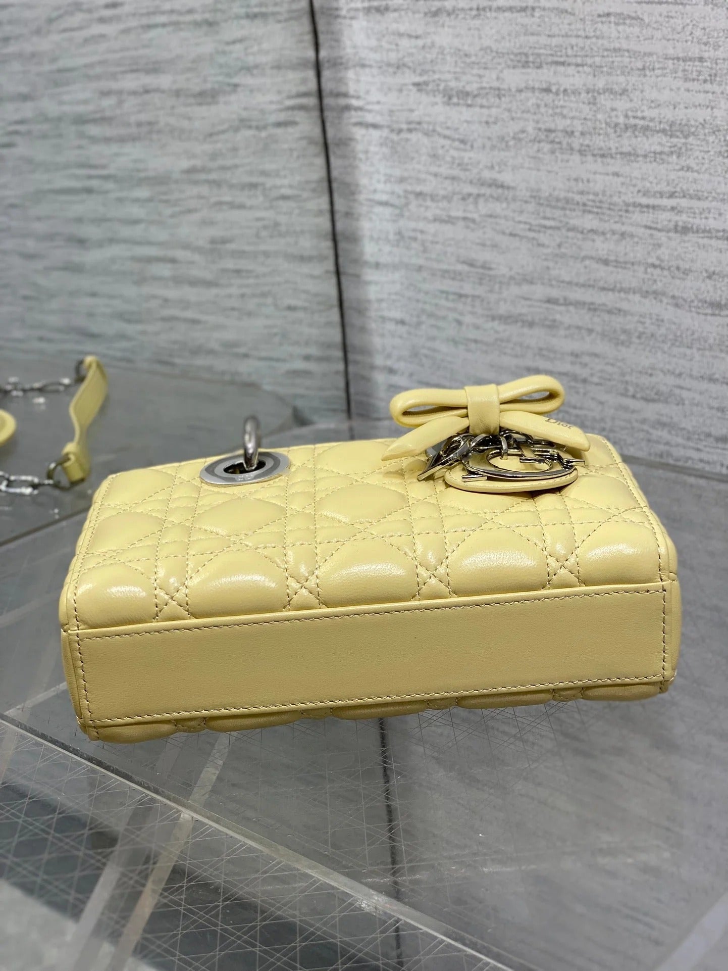 CD 2026 Bow Lady D-Joy 19cm Yellow Cannage Lambskin With Silver Charm 286561