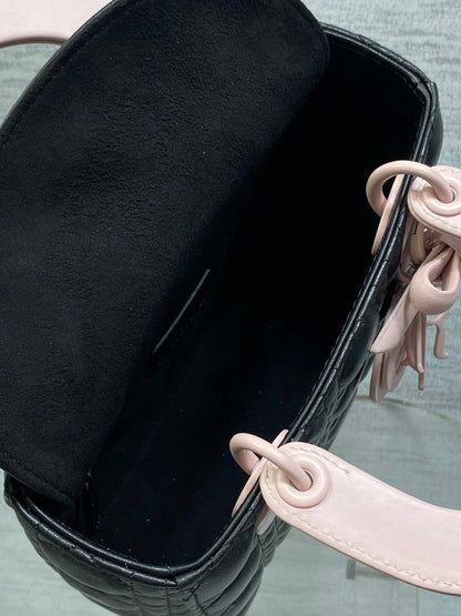 CD 2026 Bow Lady Dior 20cm Black Pink Cannage Lambskin 289164