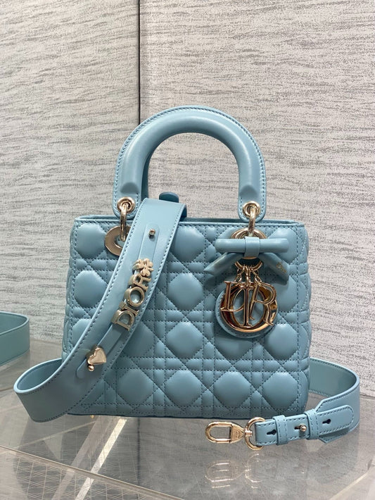 CD 2026 Bow Lady Dior Tourmaline Blue Cannage Lambskin 289166