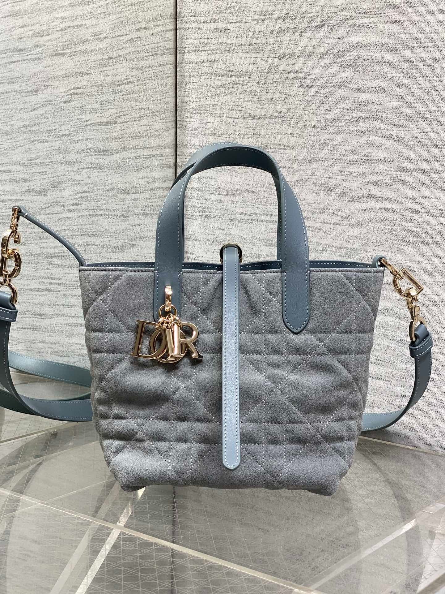 CD 2026 Toujours Bag Blue Grey Suede Leather 286497