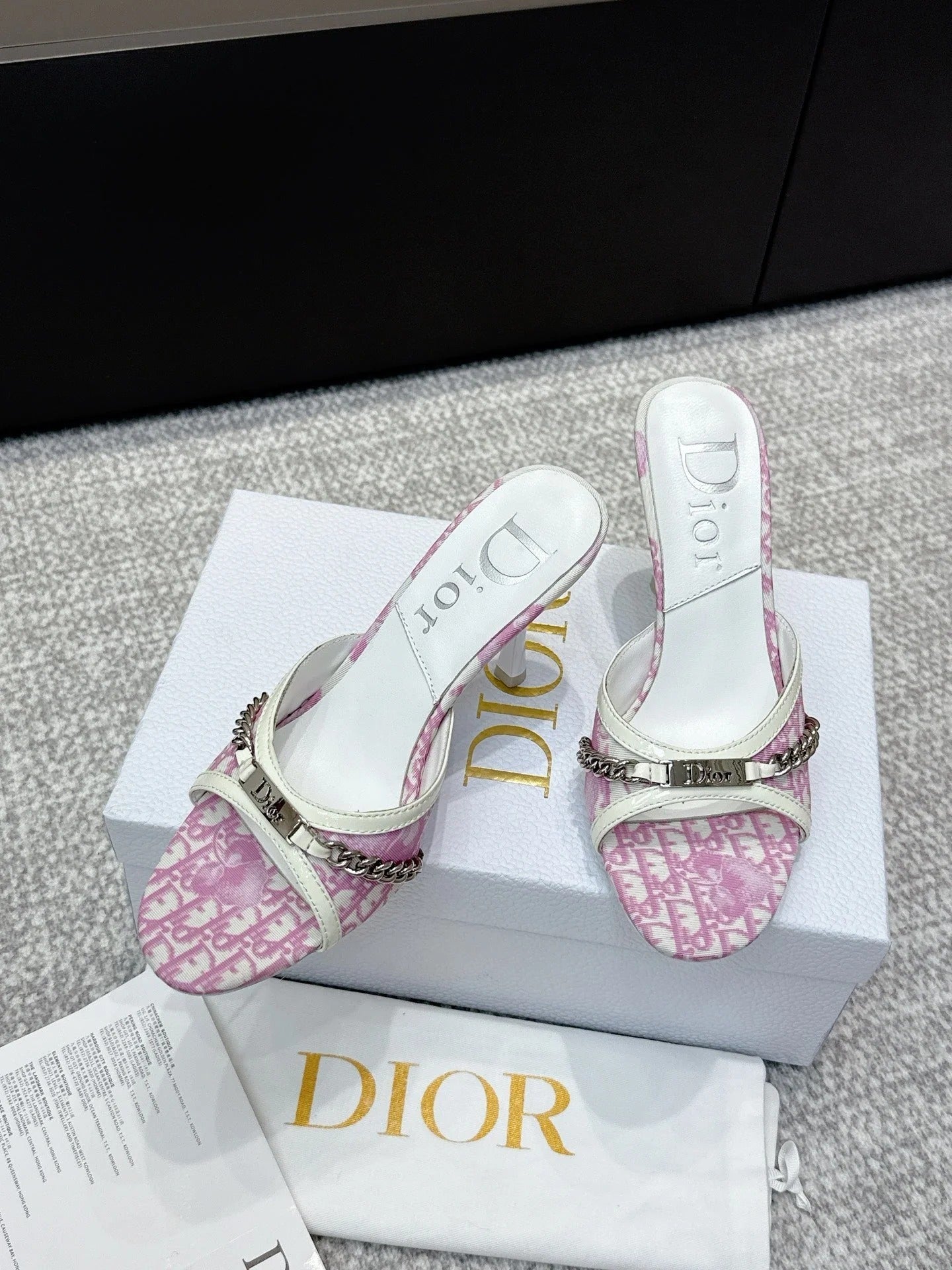 CD 26s High Heels Sandals 85 White Pink Fabric Cowhide 661471