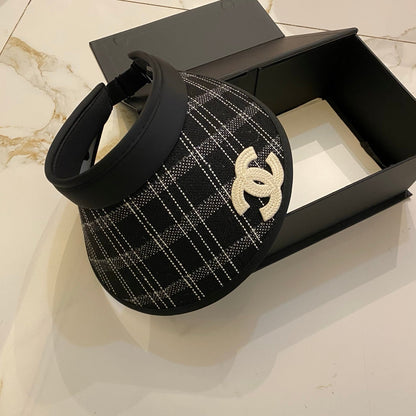 CHANEL Little Chanel Style Checkered Open-Top Hat