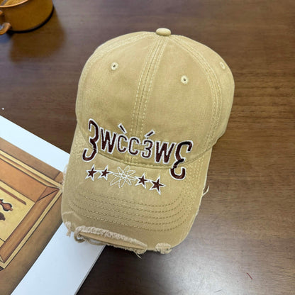 Distressed Washed Frayed-edge Lettered Cap